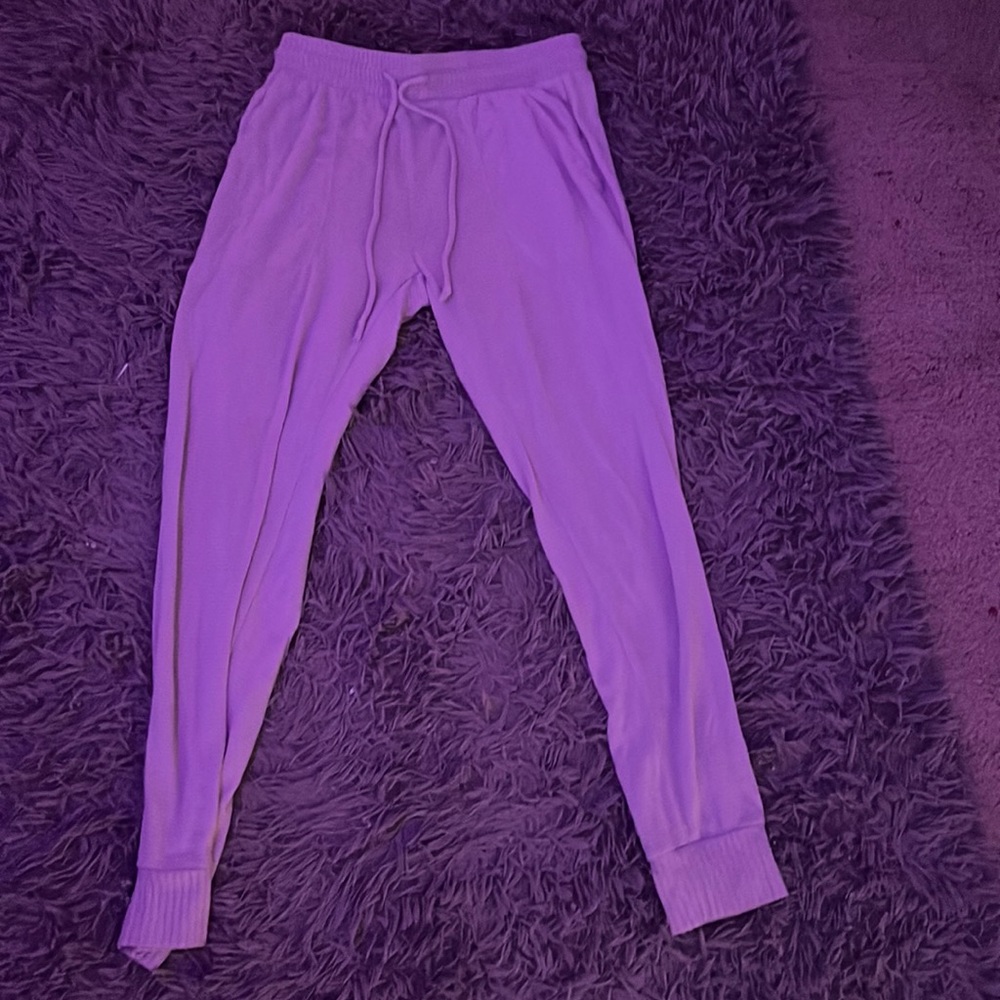 White and purple striped Target joggers